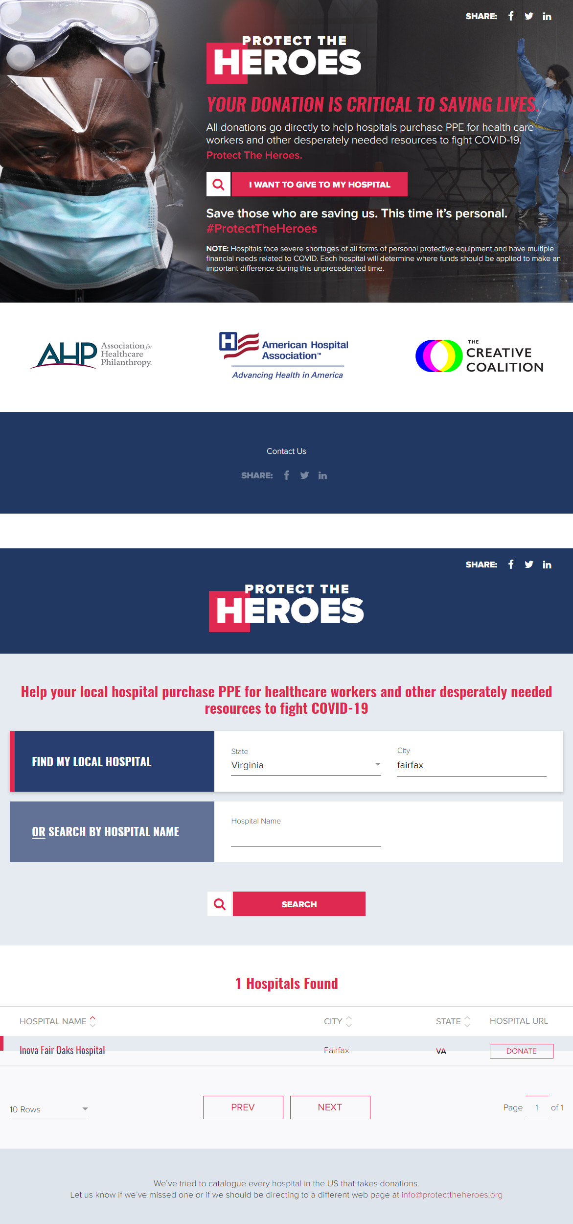 "Protect the Heroes” COVID-19 response website